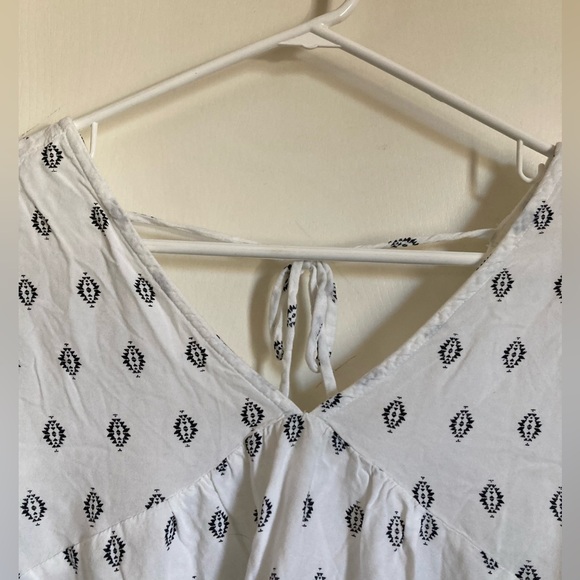 🌞Roxy V Neck White Boho Print Tie Back Keyhole Long Sleeve Flowy Blouse #Gr - Picture 6 of 10